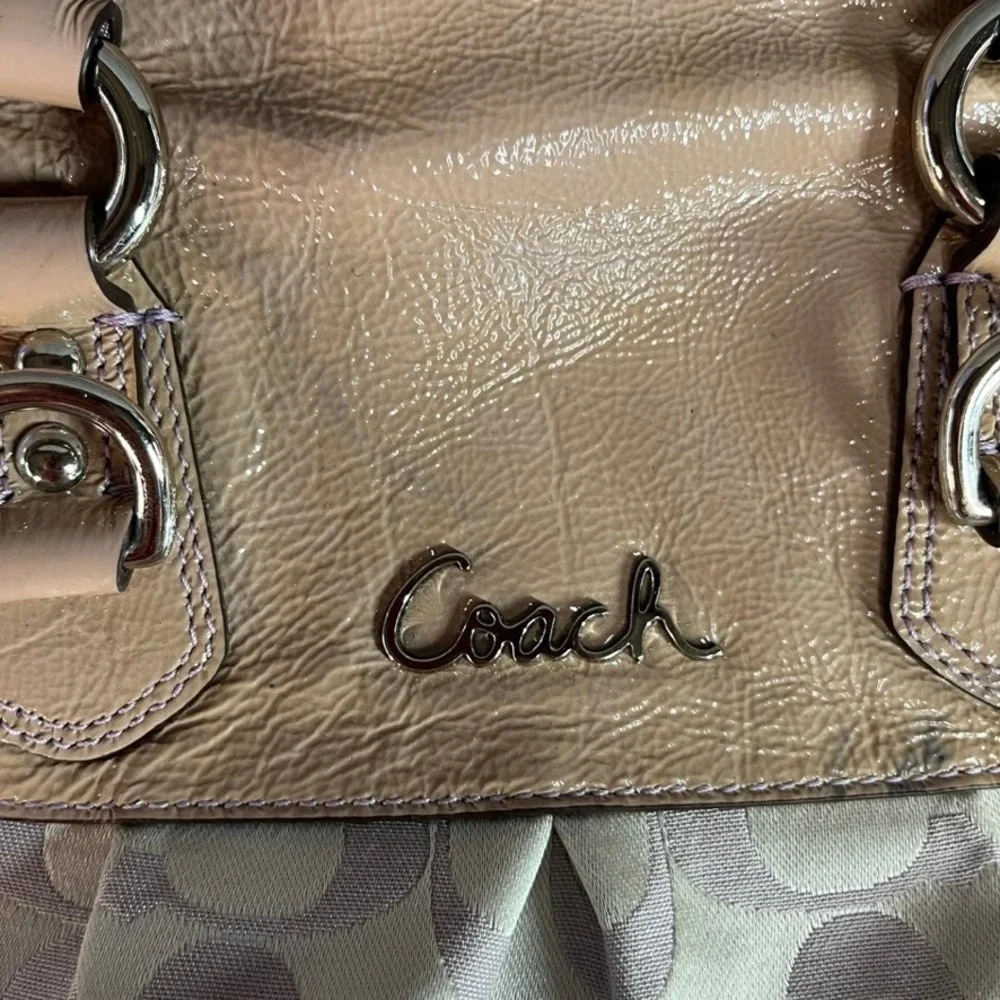 Coach Signature C Satchel Bag Lavender Pink Patent Leather Trim F15443